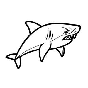 disegno di uno squalo cattivo in bianco e nero