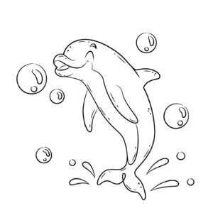 delfino che ride tra bolle e schizzi d'acqua