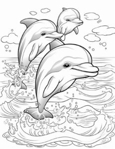 3 delfini che saltano sull'acqua del mare